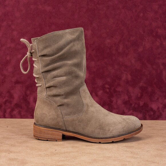 Sofft Wmn Sharnell Low Distress Beige Suede Waterproof Back Lace-up Boots 6.5 - Picture 3 of 8